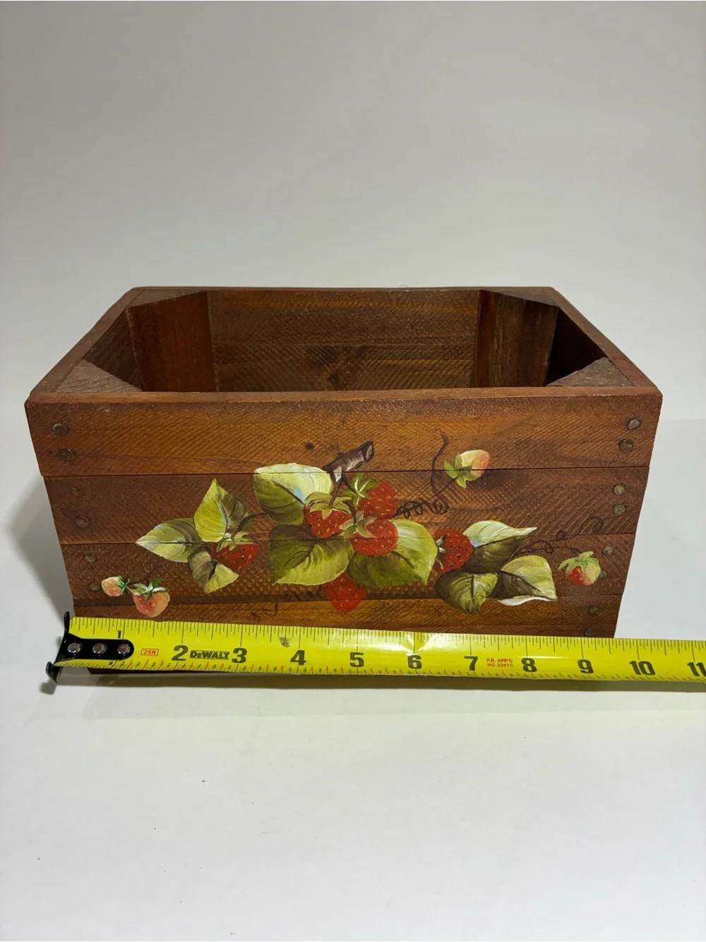 Vintage Hand Painted Strawberry Wood Box Crate Rustic Cottagecore Kitchen Decor